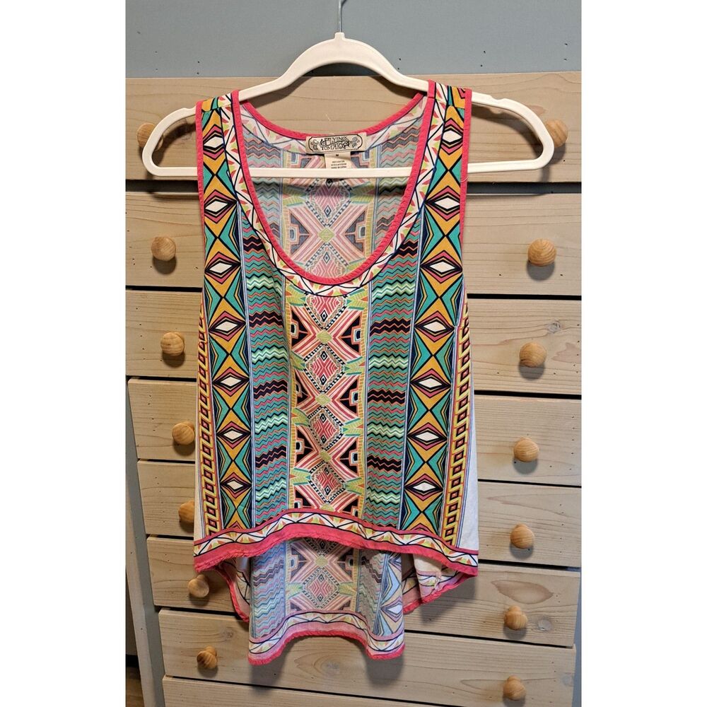 Flying Tomato Hi-Lo Tank Top – Medium-Boho, Tribal Print, Vibrant
